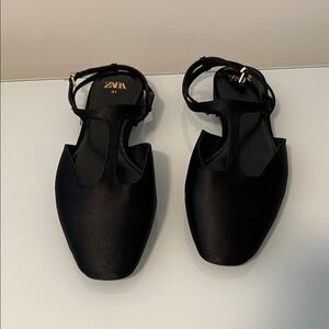 Zara Black T-Strap Flats